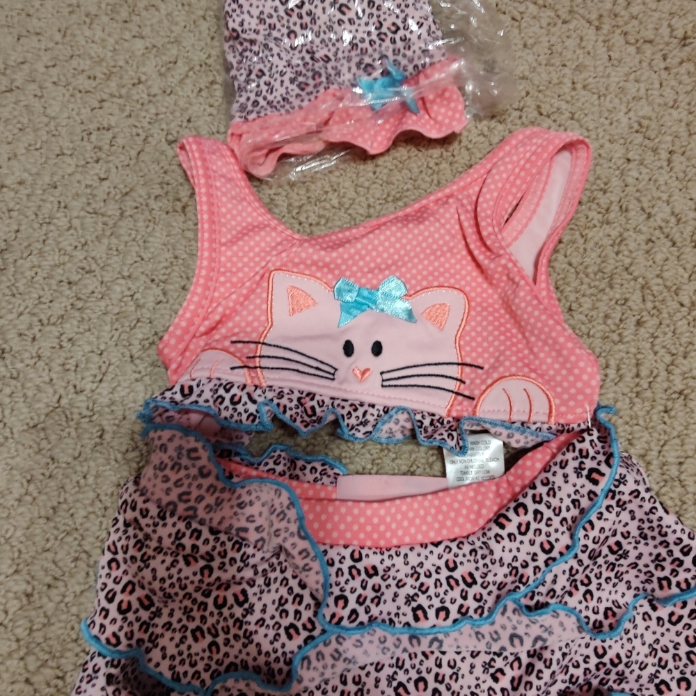 NWT Girls 4 pc Swimsuit Cat Pink